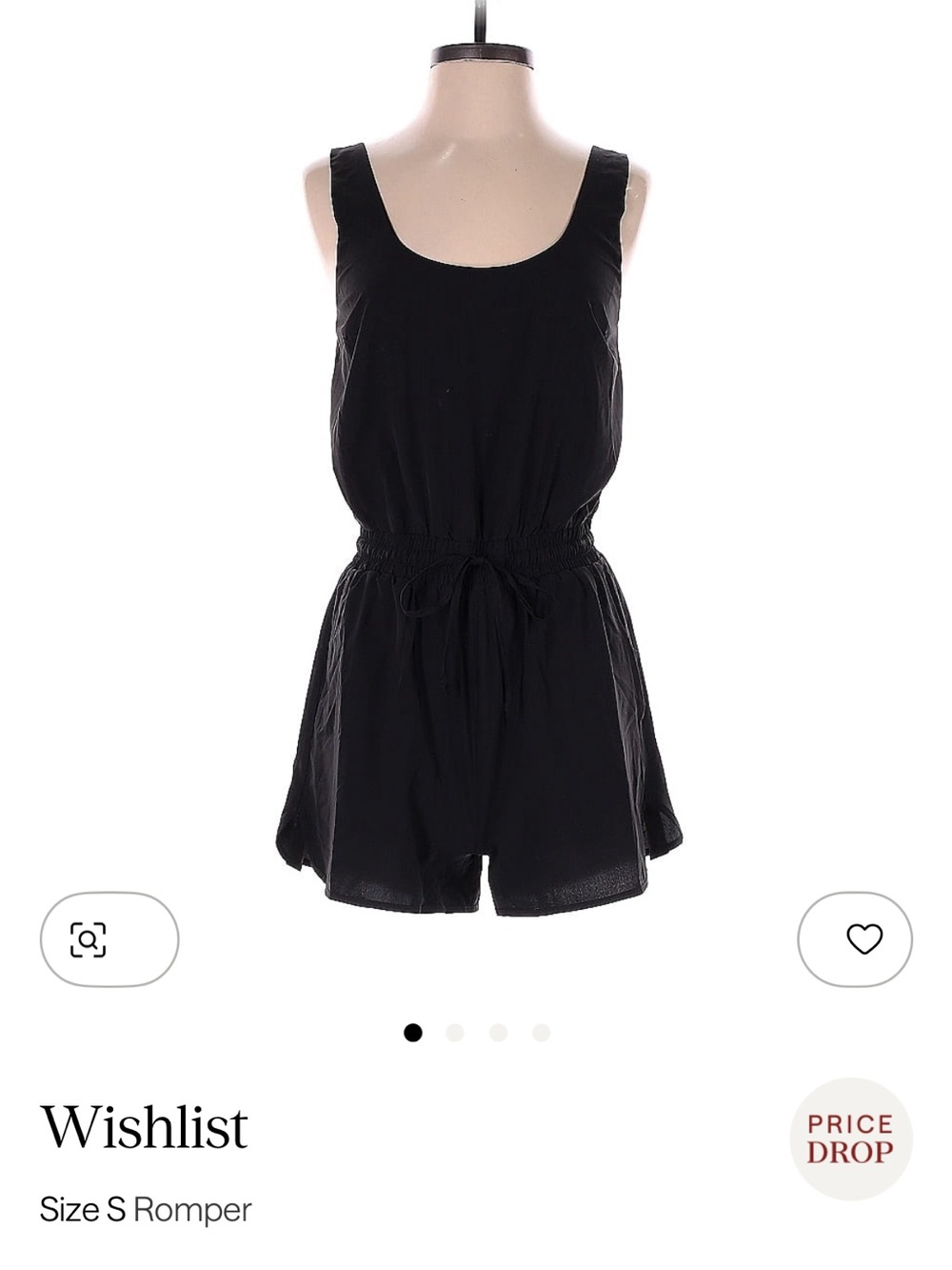 Wishlist Black Sleeveless Romper with Drawstring Waist Size Small